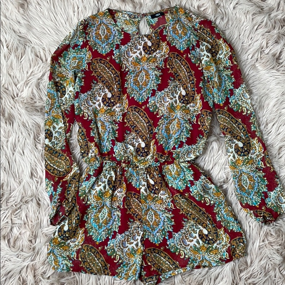 Burgundy paisley romper